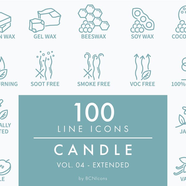 EXTENDED PACK: Candle Making Symbols Line Icons Vol. 04 SVG, Minimalist Candle Packaging Clip Art Bundle png, Wax Tart Melts Vector Icon Set