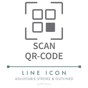 Ícone de linha SVG para leitura de código QR em e-commerce, ícone minimalista de código QR para aplicativo móvel, símbolo de logotipo para loja online com código QR para leitura por celular.