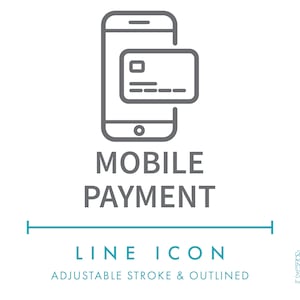 Ikona linii płatności mobilnych Ecommerce SVG, minimalistyczna ikona sklepu internetowego App Checkout PNG, symbol logo witryny sklepu internetowego Phone Pay Business