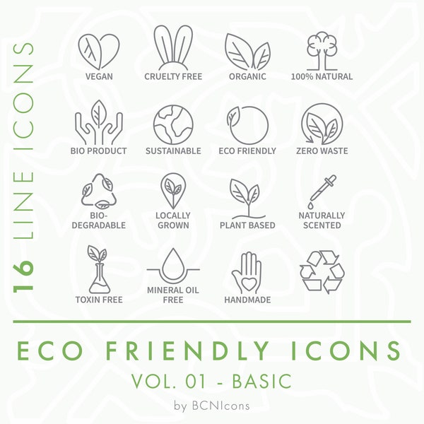 Eco Friendly Line Icons Vol. 01 BASIC PACK svg, Minimalist Green Packaging Clip Art png, Sustainable Natural Product Symbol Vector Icons