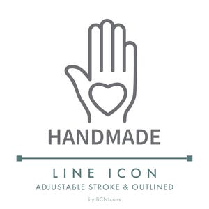 Handmade Line Icon SVG, Minimalist Small Business Packaging Logo PNG, Small Batch Made with Love Product Vector Symbol