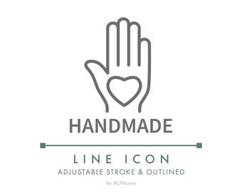 Handmade Line Icon SVG, Minimalist Small Business Packaging Logo PNG, Small Batch Made with Love Product Vector Symbol