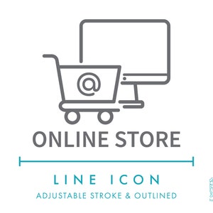 Winkel online e-commerce lijn pictogram SVG, Business Web Desktop Online winkel pictogram PNG, International Business PC Website Logo symbool vector
