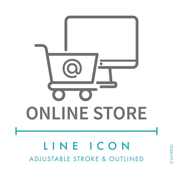 Boutique en ligne Ecommerce Line Icon SVG, Minimalist Desktop Online Store Icon PNG, International Business PC Website Logo Symbol Vector
