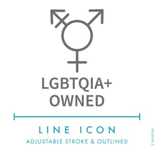 Icono de línea de negocio propiedad de LGBTQIA+ (svg), clipart de empaquetado de producto con símbolos de género LGBTQ minimalistas, vector de símbolo de producto creado por LGBT