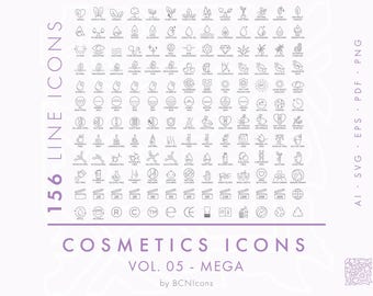 Cosmetics Packaging Symbols Vol. 05 MEGA PACK Line Icons Set SVG, Minimalist Beauty Product Icon Bundle png, Skincare Vector Symbols Set