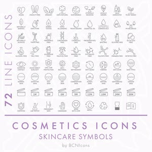 Skincare Product Line Icons Pack SVG, Minimalist Cosmetics Symbols Bundle PNG, Ingredients Vector Icons, Beauty Product Packaging Icons