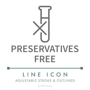 Icône de ligne sans conservateur SVG, logo minimaliste d'emballage de cosmétiques naturels PNG, symbole de vecteur de produit hypoallergénique à base de plantes
