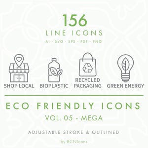 MEGA PACK: Eco-vriendelijke lijnpictogrammenset, vol. 05 SVG, minimalistische duurzame verpakking Clip Art png, natuurlijke productsymbolen Vector