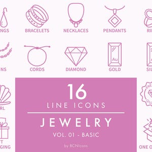 BASIC PACK: Jewelry Line Icons Vol. 01 svg, Minimalist Schmuck Clipart PNG, Bijouterie und Zubehör Material Produkt Symbole Vektor-Icons