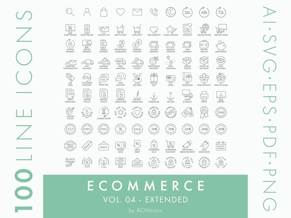 Ecommerce Symbols Vol. 04 Extended Icon Pack SVG, Minimalist Online ...