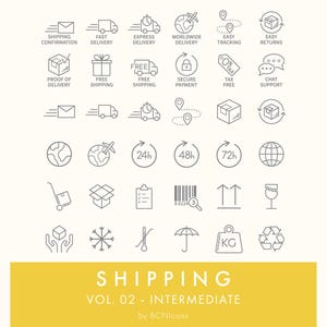 Conjunto de ícones de contorno intermediário SVG de símbolos de envio Vol. 02, pacote de clipart minimalista de logística, ícones vetoriais de entrega e rastreamento para empresas.