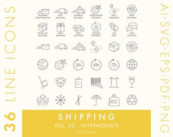 Shipping Symbols Vol. 02 Intermediate Outline Icon Set SVG, Minimalist Logistics Clipart Bundle, Delivery & Tracking Business Vector Icons