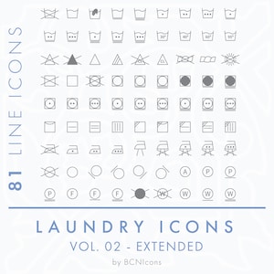 Laundry Care Symbols Line Icons Extended Bundle SVG, Minimalist Textile Care Icon Pack PNG, Clothing Washing Instructions Vector Icons