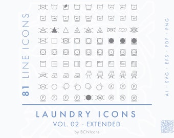 Wäschepflege Symbole Linie Symbole erweitertes Bundle SVG, minimalistisches Textilpflege Icon Pack PNG, Kleidung Waschanleitung Vektor-Icons