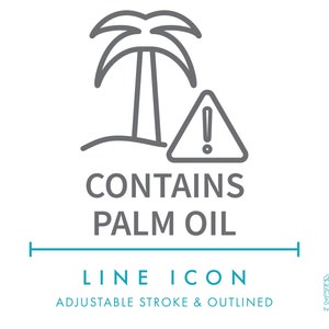 Contient l'icône de ligne de nutrition d'huile de palme SVG, clipart minimaliste d'avertissement d'allergène alimentaire PNG, icône de vecteur de symbole alimentaire ingrédient boisson allergène