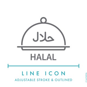 Icône de ligne de nourriture halal SVG, symbole minimaliste de boisson spéciale nourriture et boisson PNG, logo vectoriel d'étiquette de régime nutritionnel ingrédients