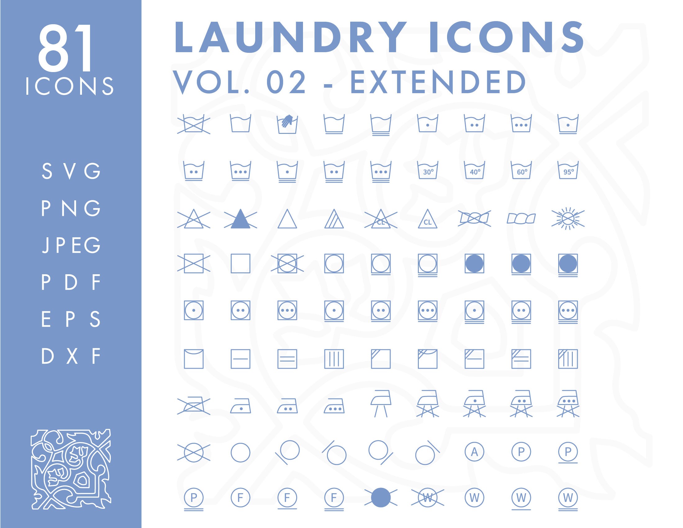 Símbolos de cuidado de la lavandería esbozar iconos ampliados | Etsy