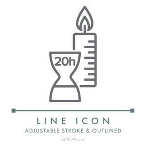 Burn Time 20h Candle Line Icon SVG, Minimalist Candle Label Packaging Clip Art, Burning Time 20 hours Candle Making Symbol Vector Logo Icon