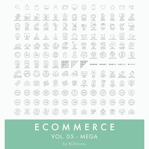 Símbolos de comercio electrónico Vol. 05 Mega Icon Pack SVG, Paquete de iconos lineales minimalistas para sitios web de tiendas online (PNG), Símbolos vectoriales para negocios de tiendas online