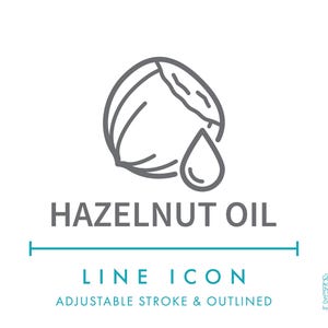 Icône de ligne d'huile de noisette SVG, icône d'emballage alimentaire naturel d'huile végétale végétalienne PNG, symbole de vecteur de produit sain biologique d'huile de noix végétale