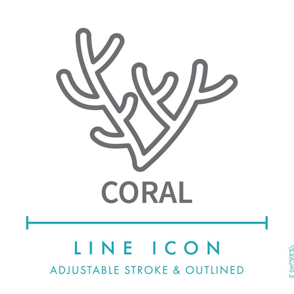 Coral Jewelry Line Icon SVG, Minimalist Sea Reef Earrings Jewellery Icon PNG, Handmade Coral Bijouterie Accessories Pendant Vector Symbol