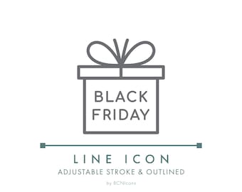 Black Friday Sale Ecommerce Line Icon SVG, Minimalist Gift Black Friday Promotion Badge PNG, Discount Sale Online Store Logo Vector Symbol