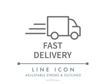 Fast Delivery Ecommerce Shipping Line Icon SVG, Minimalist Order Shipping Logo PNG, Express Shipping Fulfillment Logistics Vector Symbol