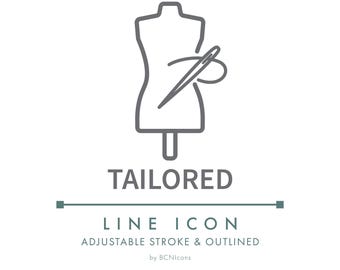 Tailored Sewing Line Icon SVG, Made To Measure Bespoke Clothing Textile Logo PNG, Custom Made Handmade Clothing Fashion Apparel Vector