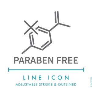 Icono de línea sin parabenos SVG, icono de empaque de cosméticos naturales minimalistas PNG, símbolo de producto de champú a base de plantas para el cuidado del cabello orgánico Vector
