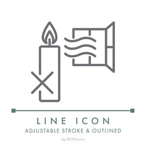 Do Not Burn In A Draught Candle Safety Line Icon SVG, Keep Away From Drafts Hazard Warning Pictogram, Keep Away From Wind Candle Care Symbol