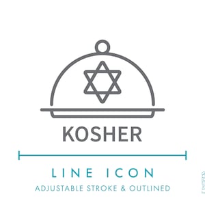 Icône de ligne alimentaire casher SVG, minimaliste spécial juif nourriture et boisson symbole de boisson PNG, étiquette de régime nutritionnel ingrédients logo vectoriel