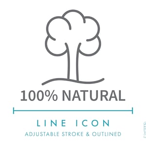 Icono de línea 100% natural SVG, icono de embalaje ecológico minimalista PNG, icono de producto cosmético natural, icono vectorial DXF