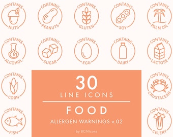 CONTIENE ALLERGENI ALIMENTARI Simboli Circle Line Icons Pack v.02 Svg, Minimal Food Allergy Warnings Clip Art Png, Nutrition Safety Badge Icon Set