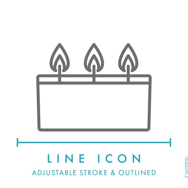 Triple Wick Candle Line Icon SVG, Minimalist Glass Candle with Three Wicks Clip Art PNG, Container Candle Making Symbol Vector Logo Icon