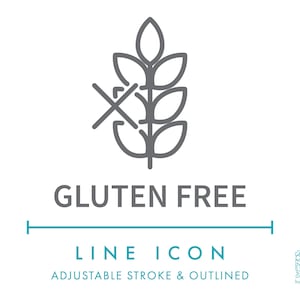 Glutenvrij lijnpictogram SVG, minimalistisch natuurlijk voedsel en cosmetica verpakkingspictogram png, voedselallergie-informatie ingrediënt productsymbool vectorpictogram