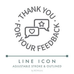 Insignia de agradecimiento por sus comentarios, icono de línea de comercio electrónico SVG, logotipo minimalista de agradecimiento por su reseña PNG, insignia de calificación de tienda en línea