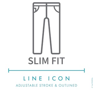 Ikona linii odzieży Slim Fit Denim SVG, dopasowane spodnie Slim Cut Apparel Textile Symbol PNG, symbol wektora mody spodni Slim Fit