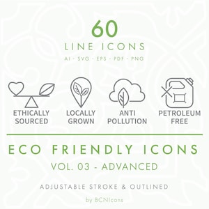 ADVANCED PACK: Eco Friendly Line Icons Set Vol. 03 SVG, minimalistische duurzame verpakking Clip Art png, natuurlijke productsymbolen Vector