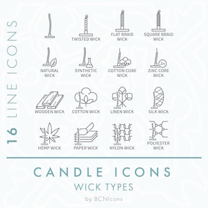 Wick Types Candle Making Line Icon Pack SVG, Minimalist Candle Wicks Symbols Clipart Bundle PNG, Candle Wax Melts Symbols Vector Icon Set