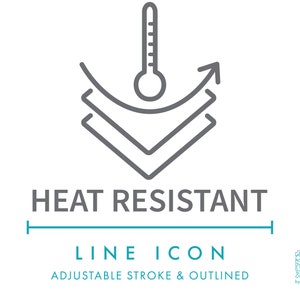 Icono de línea de material textil resistente al calor (SVG), tejido minimalista resistente a altas temperaturas (PNG), símbolo de propiedades de fibra resistente al calor