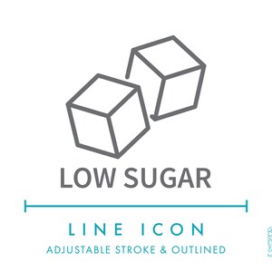 Icône de ligne à faible teneur en sucre SVG, icône d'emballage alimentaire naturel à faible teneur en calories minimaliste PNG, symbole de vecteur de produit sain biologique sans sucre