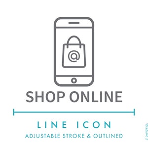 Icône de ligne de commerce électronique mobile boutique en ligne SVG, icône de magasin en ligne d'application de téléphone d'achat PNG, vecteur de symbole de logo de site Web de commerce international