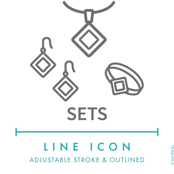 Sets Jewelry Line Icon SVG, Minimalist Matching Jewellery Type Icon PNG, Bijouterie Accessories Collection Category Vector Symbol