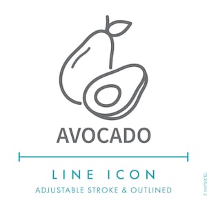 Icône de ligne d'avocat SVG, icône d'emballage de produits alimentaires et cosmétiques naturels de légumes PNG, symbole de vecteur de produit sain ingrédient fruit biologique