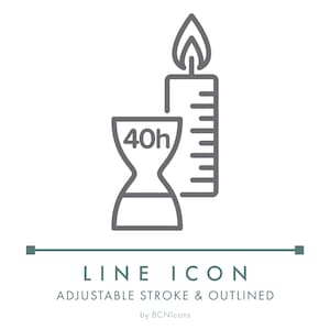 Burn Time 40h Candle Line Icon SVG, Minimalist Candle Packaging Logo PNG, Burning Time 40 hours Candle Making Vector Symbol