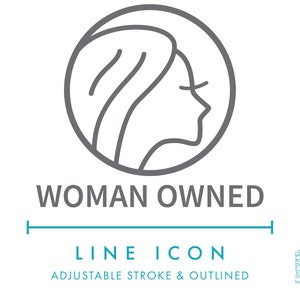Icono de línea de negocio propiedad de una mujer (SVG), imagen prediseñada de empaquetado minimalista para pequeñas empresas, símbolo de producto ético hecho a mano (vector PNG)