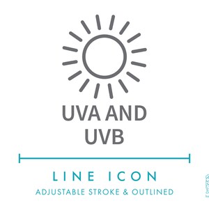 UVAとUVBの線アイコンSVG、ミニマリストの日焼け止めナチュラル化粧品パッケージアイコンpng、UV SPF係数天然製品シンボルベクター