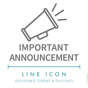 Annuncio importante Ecommerce Line Icon SVG, Minimalist Business Promotion Badge Icon PNG, Launch Sale Online Store Logo Vector Symbol