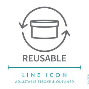 Icono de línea de embalaje de contenedor reutilizable SVG, icono de embalaje de producto de tarro reutilizable minimalista PNG, icono de vector de símbolo ecológico de etiqueta de recarga